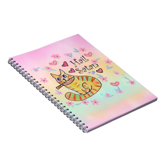 Cute sarcastische cartoon kat hail Satan Notitieboek (Rechterzijde)