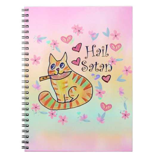 Cute sarcastische cartoon kat hail Satan Notitieboek (Voorkant)