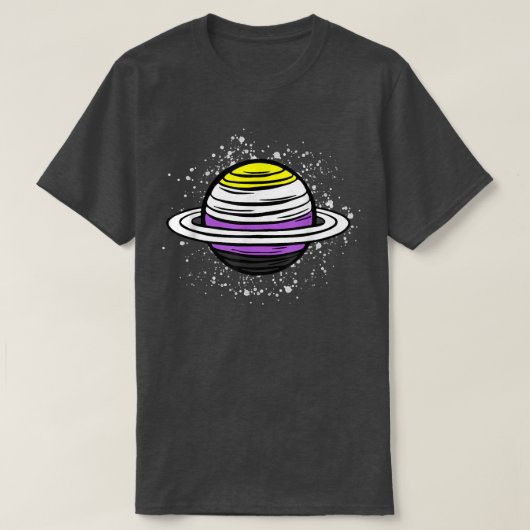 Cute Saturn Planet Non-Binary Flag Agender Genderq T-shirt (Design voorkant)