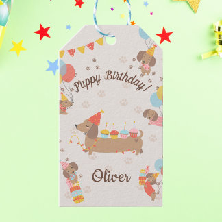Cute Sausage Dog Verjaardagsfeest Puppy Cadeaulabel
