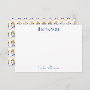 Cute Scandi Folk Flowers in Blue Baby shower Bedankkaart