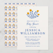 Cute Scandi Folk Flowers in Blue Baby shower Kaart (Voorkant / Achterkant)