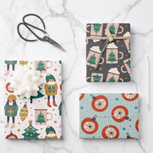 Cute Scandi-kerstpatronen Inpakpapier Vel