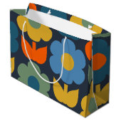 Cute Scandi Retro Modern Floral Pattern Blue Groot Cadeauzakje (Achterkant Gekanteld)