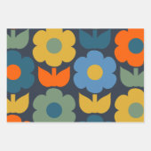 Cute Scandi Retro Modern Floral Pattern Blue Inpakpapier Vel (Voorkant)