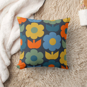 Cute Scandi Retro Modern Floral Pattern Blue Kussen