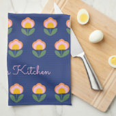 Cute Scandinavian Blue Flower Pattern Monogramed Theedoek (Quarter Fold)