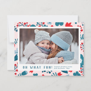 Cute Scandinavian Floral kerstfoto Card Feestdagenkaart
