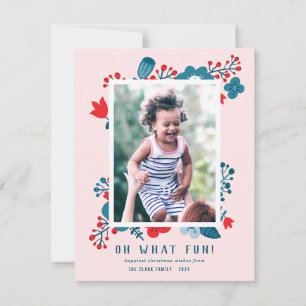 Cute  Scandinavian Floral Kerstfoto Feestdagenkaart