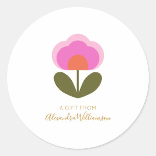 Cute Scandinavian Flower personaliseerde een cadea Ronde Sticker