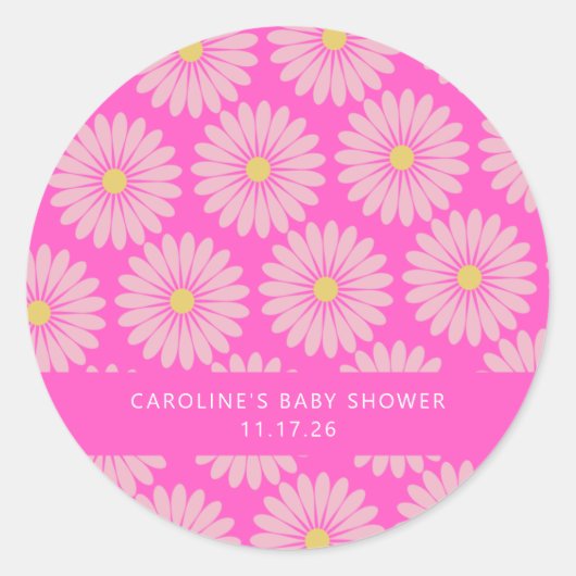 Cute Scandinavian Flower Pink Custom Baby shower Ronde Sticker (Voorkant)