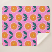 Cute Scandinavian Flowers in Pink and Oranje Sherpa Deken (Voorkant (horizontaal))
