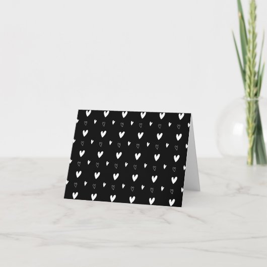 Cute Scandinavian Heart Pattern Black and White Bedankkaart (Voorkant)