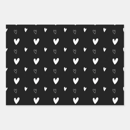 Cute Scandinavian Heart Pattern Black and White Inpakpapier Vel (Voorkant)