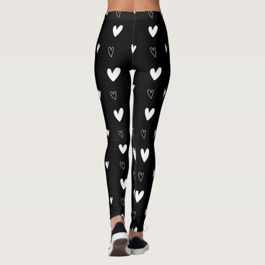 Cute Scandinavian Heart Pattern Black and White Leggings (Achterkant)