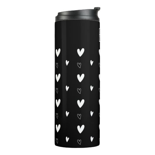 Cute Scandinavian Heart Pattern Black Personalized Thermosbeker (Gedraaid links)