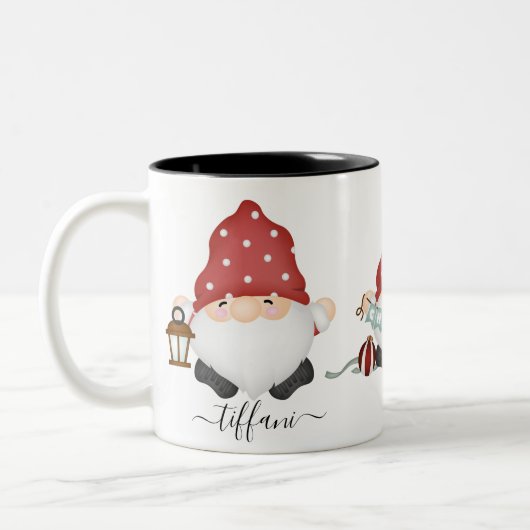 Cute Scandinavian Kerstgnomen met naam Tweekleurige Koffiemok (Links)