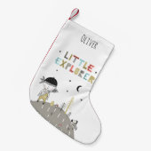 Cute Scandinavian Little Explorer Personalized Kleine Kerstsok (Voorkant (Hangend))