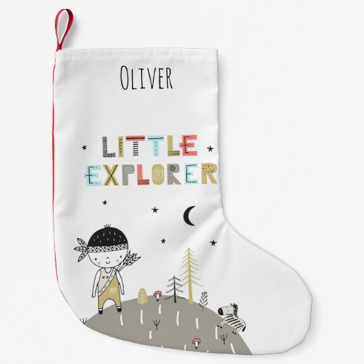 Cute Scandinavian Little Explorer Personalized Kleine Kerstsok (Voorkant)