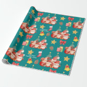 Cute Scandinavian Waterverf Kerstgnomen Cadeaupapier (Uitgerold)