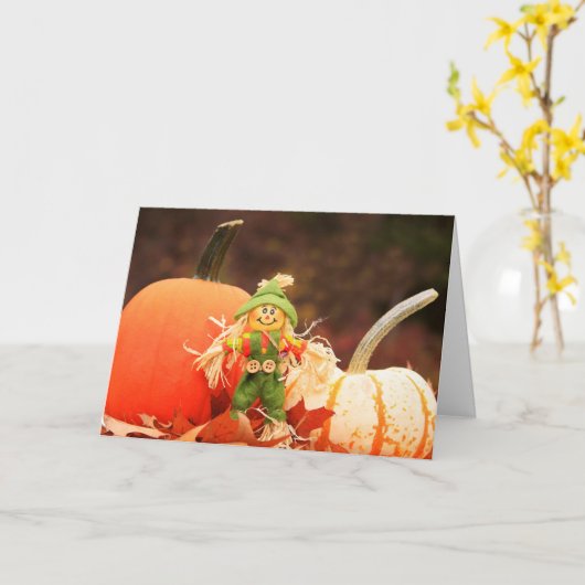 Cute Scarecrow and Pumpkins Autumn Birthday Kaart (Gele Bloem)