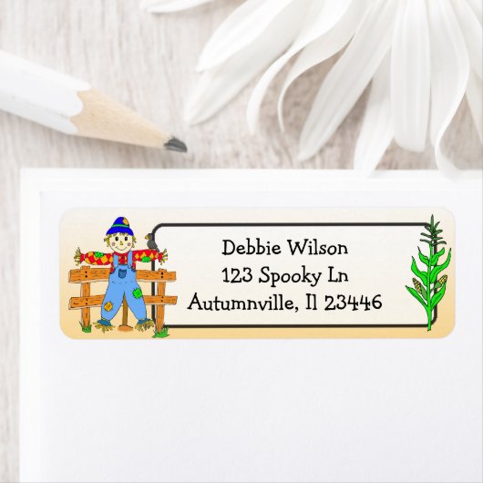 Cute Scarecrow en Cornstalk Halloween Autumn Etiket (Insitu)