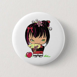 Cute Scary Miao - gothic kokeshi doll Ronde Button 5,7 Cm