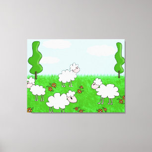 Cute Schaap Kinderen Illustratie Canvas Afdruk