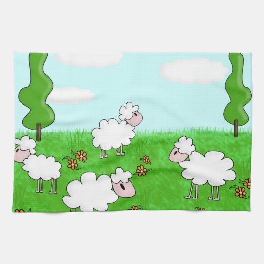 Cute Schaap Kinderen Illustratie Theedoek (Horizontaal)