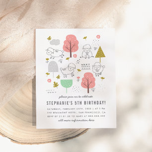 Cute Schaap Moderne Verjaardagsfeestje voor Meisje Uitnodiging Briefkaart