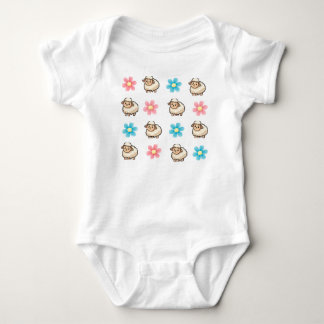 Cute Schaap Roze en Blauwe Bloemstuk Aangepaste Na Romper