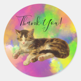 Cute Schattig Kitty Cat Dank je Abstracte regenboo Ronde Sticker
