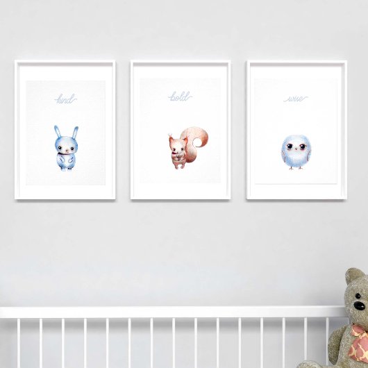 Cute Schattig Rabbit Boy Blue Baby Nursery Decor Poster