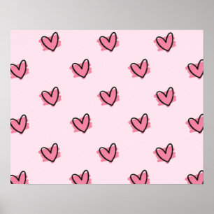 Cute Schattig Valentijnsdag Red Hearts Pattern   Poster