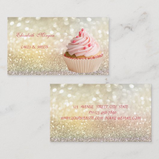Cute Schattige Elegant Bokeh Cupcake bakkerij Visitekaartje (Voorkant / Achterkant)