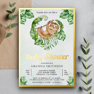 Cute Schattige Luiaard Baby Shower Goud Folie Uitnodiging