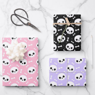 Cute Schedel & Gebeente Halloween Patronen Inpakpapier Vel