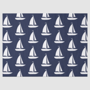 Cute scheepsmodellen witte zeilboten marineblauw tissuepapier