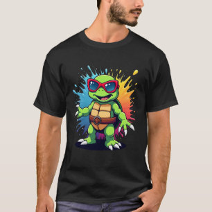 Cute Schildpad Draagt Zonnebril Verf Spat Zee An T-shirt