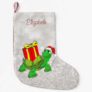 Cute Schildpad Met Kerstman Hoed Cadeau,Glittery B Kleine Kerstsok