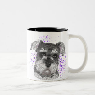 Cute Schnauzer Dog Drawing Tweekleurige Koffiemok