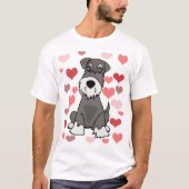 Cute Schnauzer Dog en Hearts Pattern Art T-shirt (Voorkant)