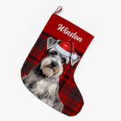 Cute Schnauzer Dog Holiday Plaid Personalized Grote Kerstsok (Voorkant (Hangend))