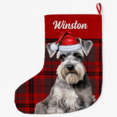 Cute Schnauzer Dog Holiday Plaid Personalized Grote Kerstsok (Achterkant)