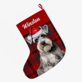 Cute Schnauzer Dog Holiday Plaid Personalized Grote Kerstsok (Achterkant (Hangend))