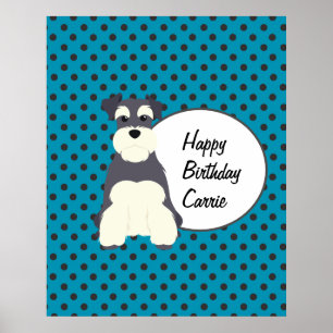Cute Schnauzer en Polka Dots Birthday Poster