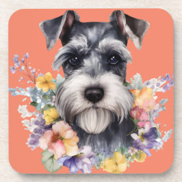Cute Schnauzer Portret met Flowers Bier Onderzetter