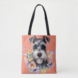 Cute Schnauzer Portret met Flowers Draagtas