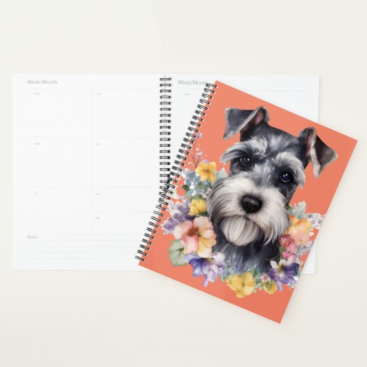 Cute Schnauzer Portret met Flowers Planner (Display)
