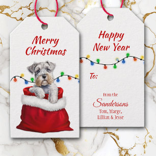 Cute Schnauzer Terrier Dog in Santa Bag Gift Label Cadeaulabel